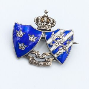 Antique 1897 signed K Anderson assay marked Stockholm enamel brooch pin